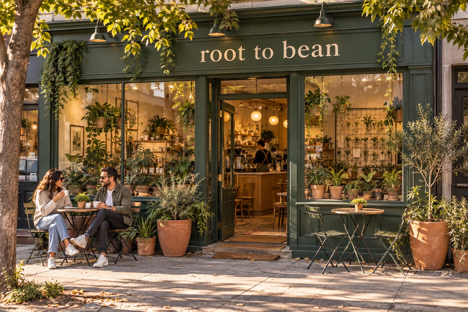 A welcoming storefront — Root to Bean concept
